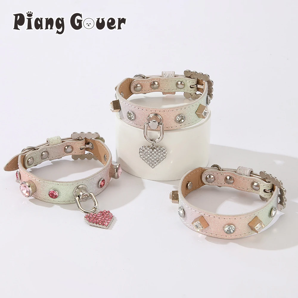 Coleira de Couro Sintético para Cães e Gatos com Strass - Imagem 2