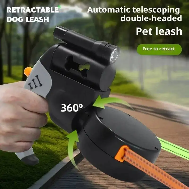 Coleira Retrátil para Cães com Duas Guias de 3 m e Lanterna LED - Image 5