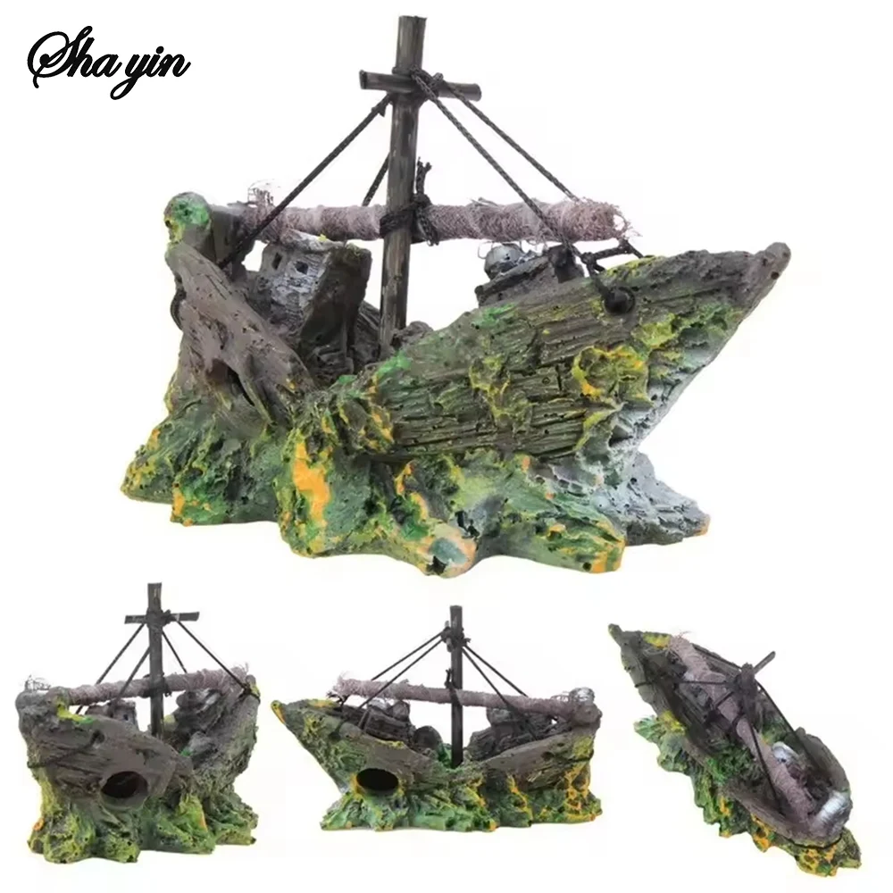 ornamento navio pirata naufragado para aquário