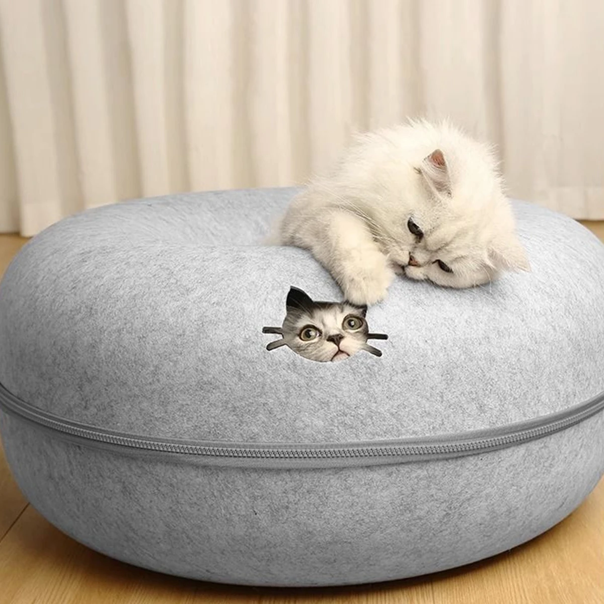 Cama Toca para Gatos de Feltro com Zíper e Divisória - Imagem 2