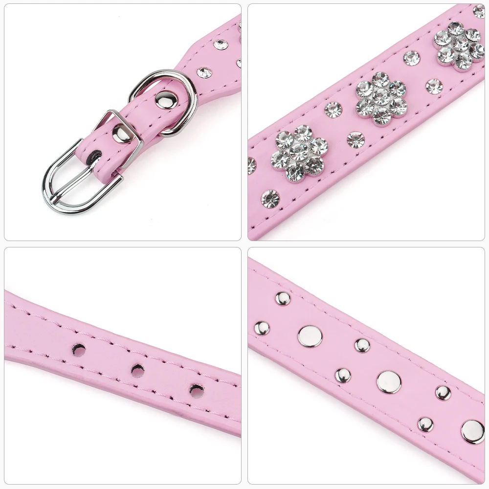 Coleira para Gatos e Cães Pequenos de Couro PU com Strass Ajustável - Image 4