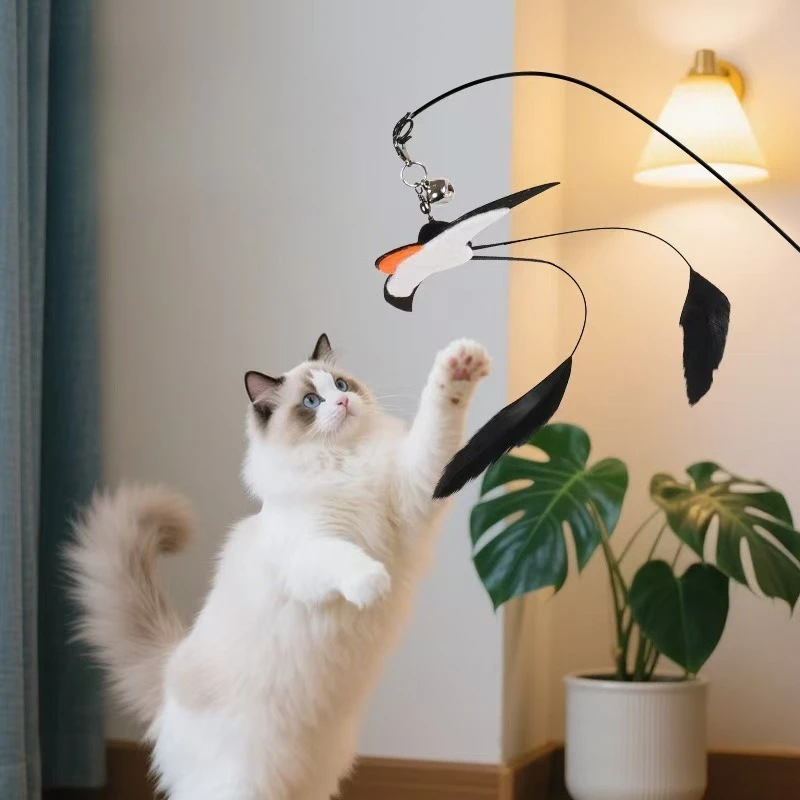Brinquedo Varinha para Gatos com Pena e Sino Vermelho - Imagem 6