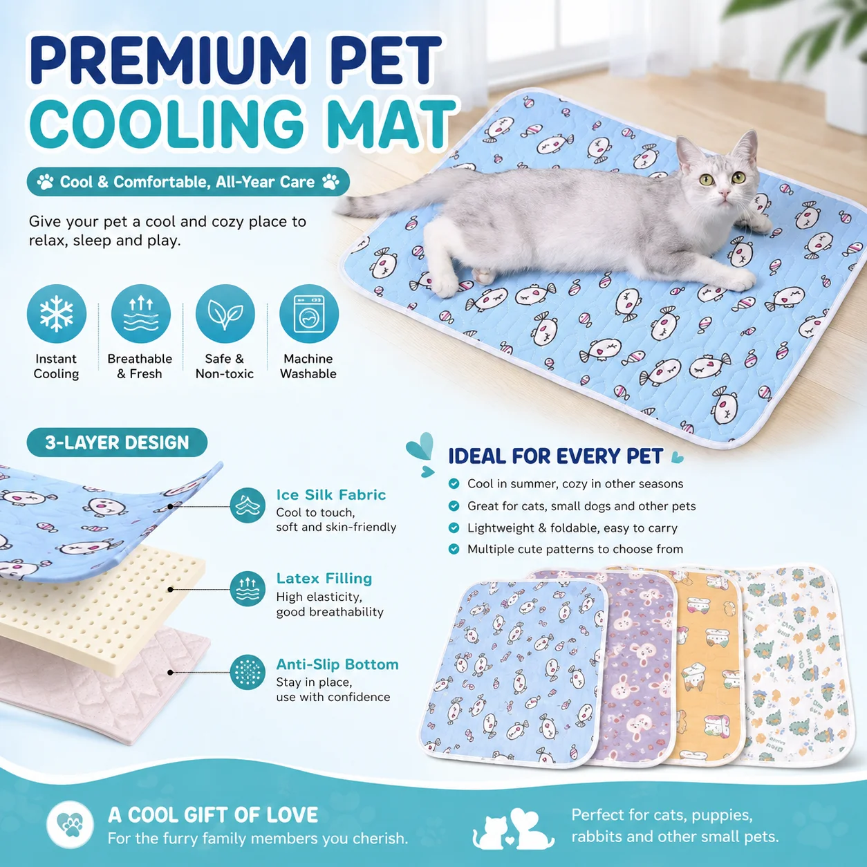 Tapete de Resfriamento para Cães e Gatos com Tecido de Seda Gelada - Image 3