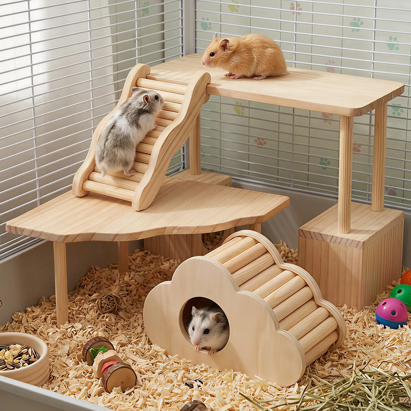 plataforma escada esconderijo madeira hamster