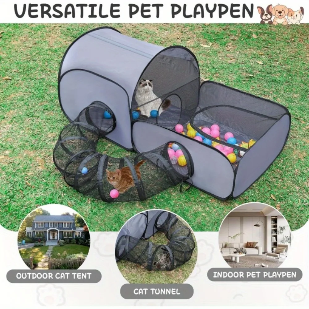 Tenda Dobrável para Gatos com Túnel 160x80x75cm para Gatos e Cães Pequenos - Imagem 4