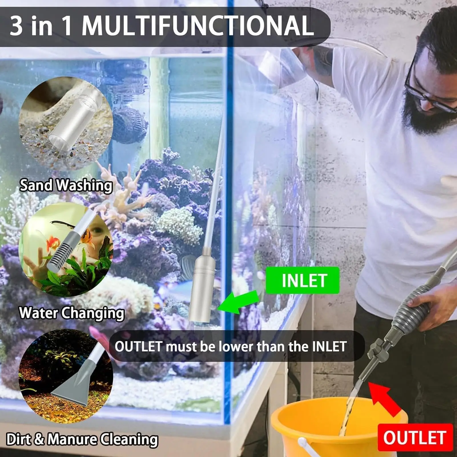 Sifão para Aquário com Válvula para Troca de Água e Limpeza de Cascalho - Imagem 2