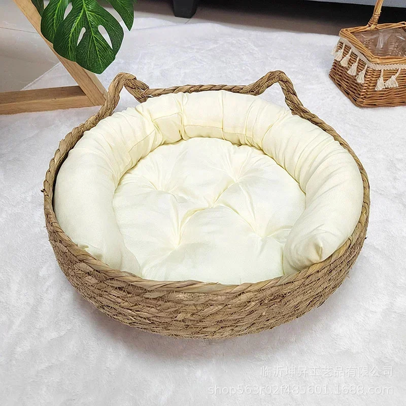 Cama Cesta para Gatos e Cães de Rattan com Almofada Macia 35 cm - Image 5