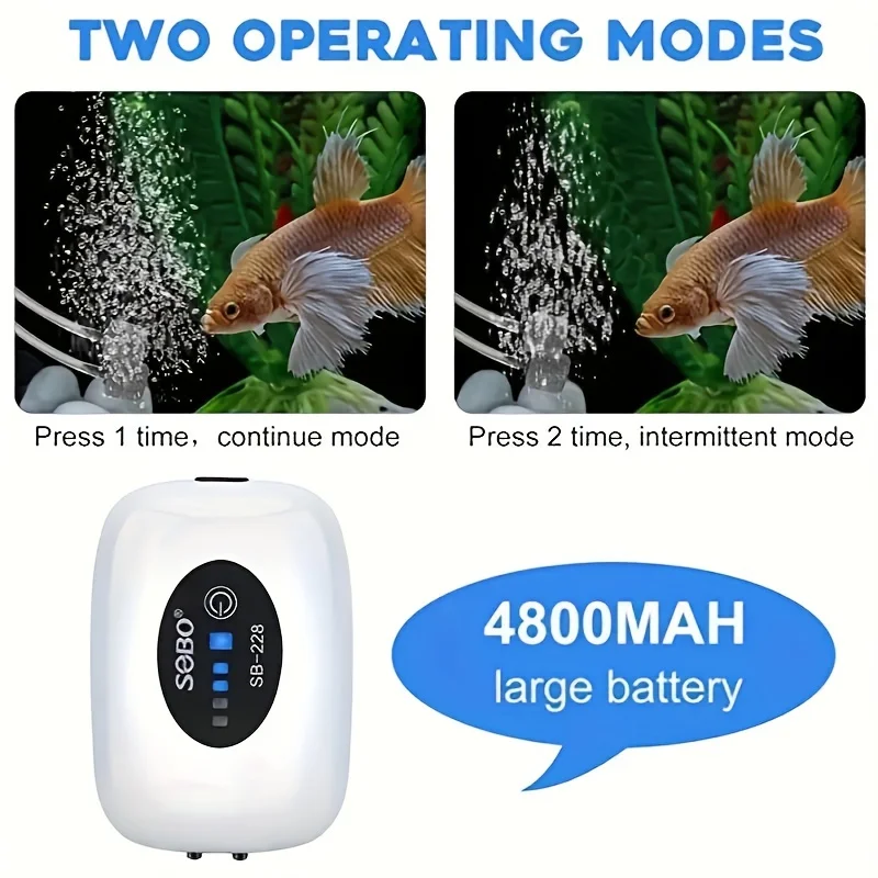 Bomba de Oxigênio para Aquário Recarregável USB 4800mAh com Gancho - Imagem 5