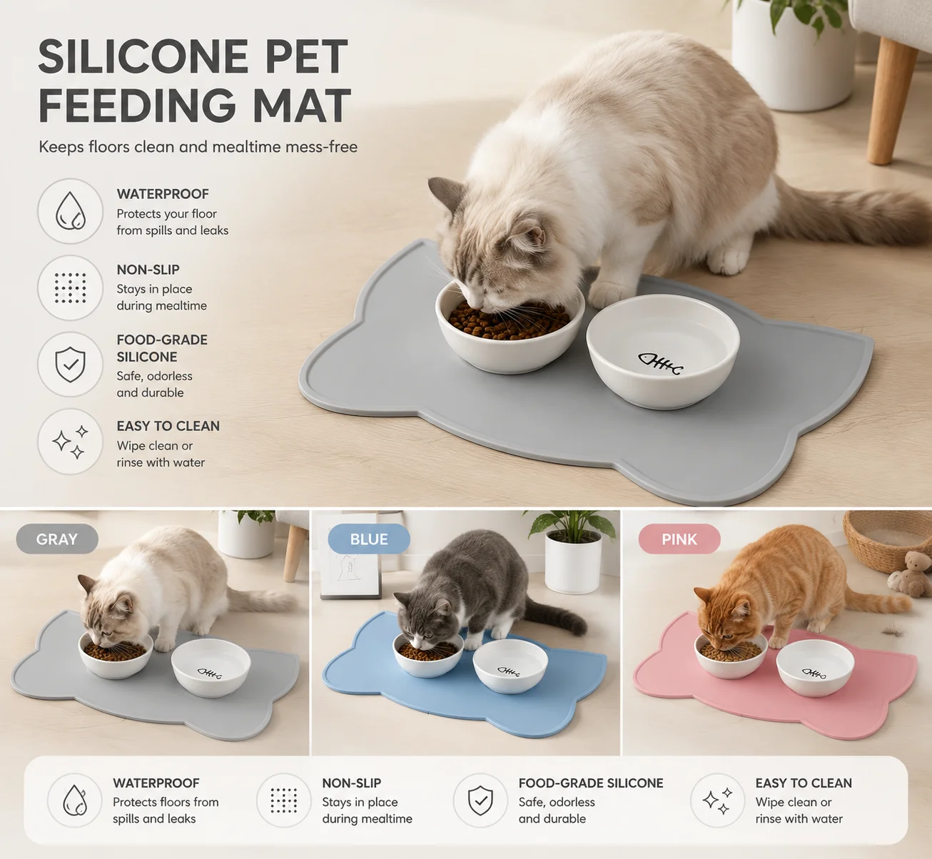 Tapete Comedouro Antiderrapante para Cães e Gatos de Silicone 46x25cm - Image 2