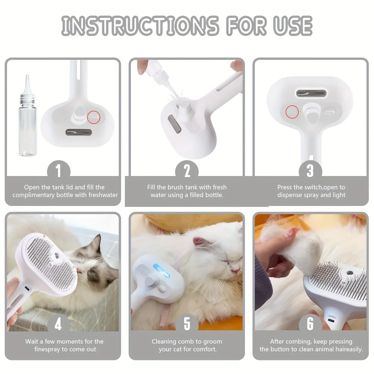 Pente Pulverizador para Cães e Gatos Dobrável com Névoa de Água - Imagem 6