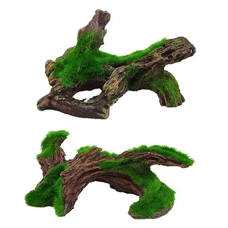 Decoração de Aquário Madeira de Resina para Tanque de Peixes com Musgo Verde - Imagem 3