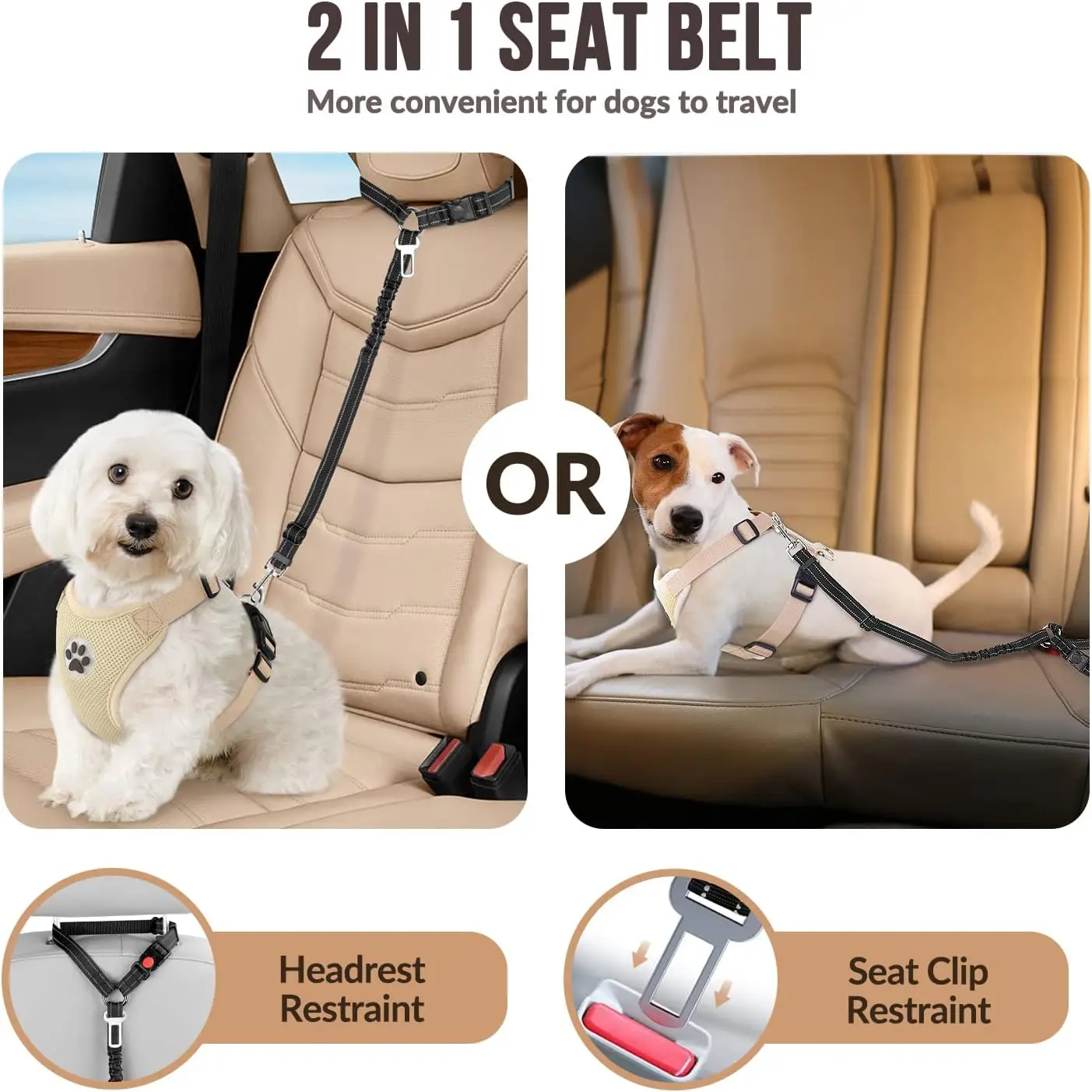 Cinto de Segurança para Cães Ajustável para Carro com Elástico Amortecedor - Imagem 2