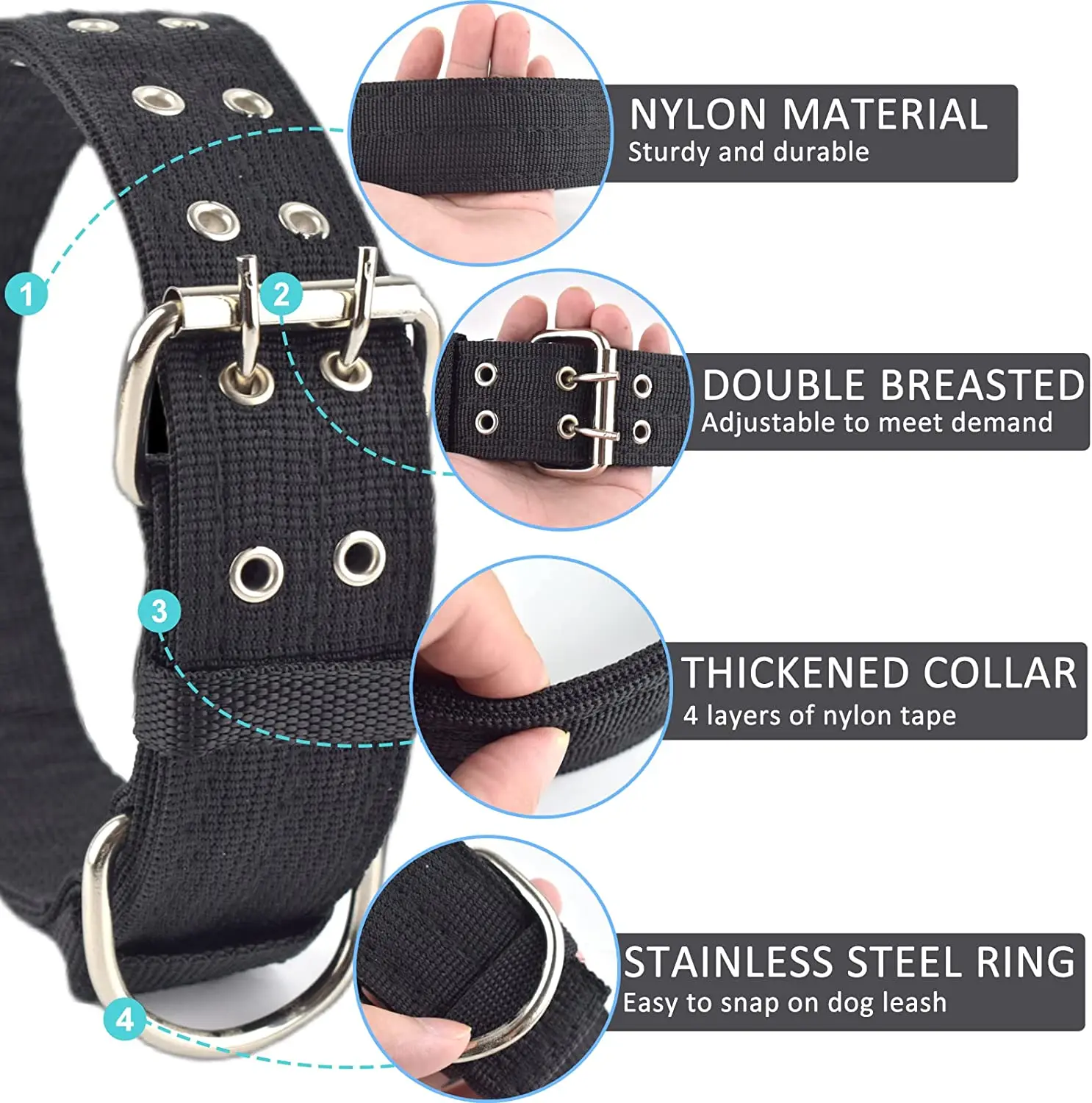 Coleira Militar para Cães Grandes de Nylon com Fivela de Metal Ajustável - Imagem 3