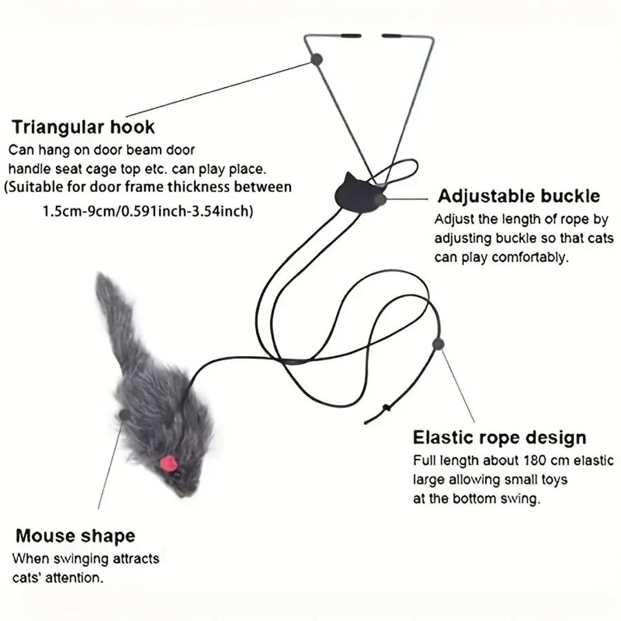 Brinquedo para Gatos Ratinho Pendurado Retrátil para Porta - Imagem 2