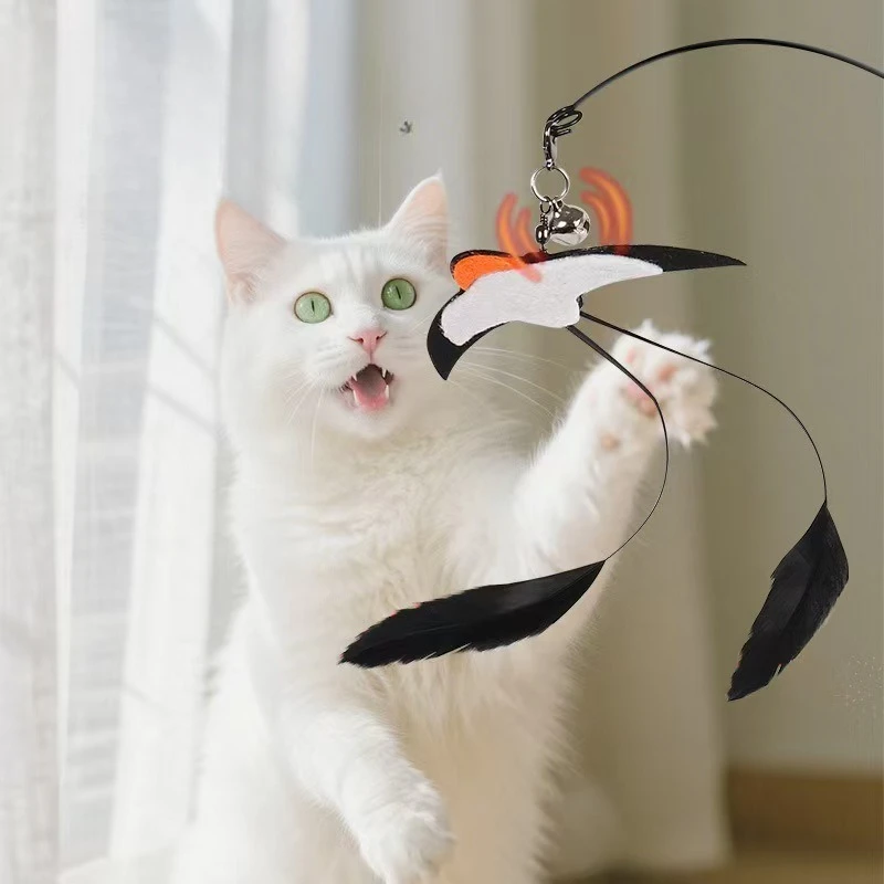 Brinquedo Varinha para Gatos com Pena e Sino Vermelho - Imagem 5