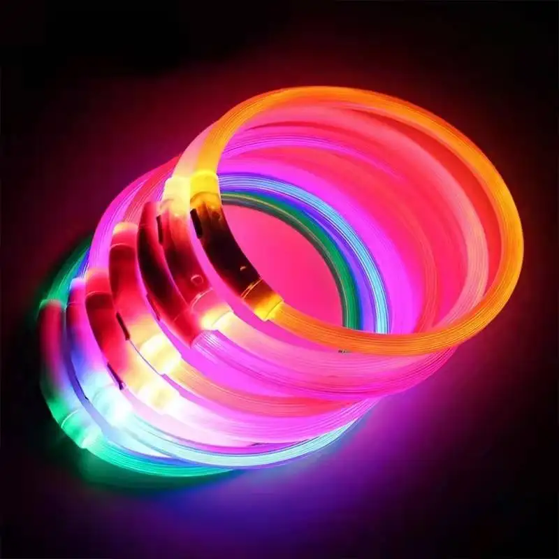 Coleira LED para Cães USB Recarregável 50 cm Amarela para Passeio Noturno - Imagem 3