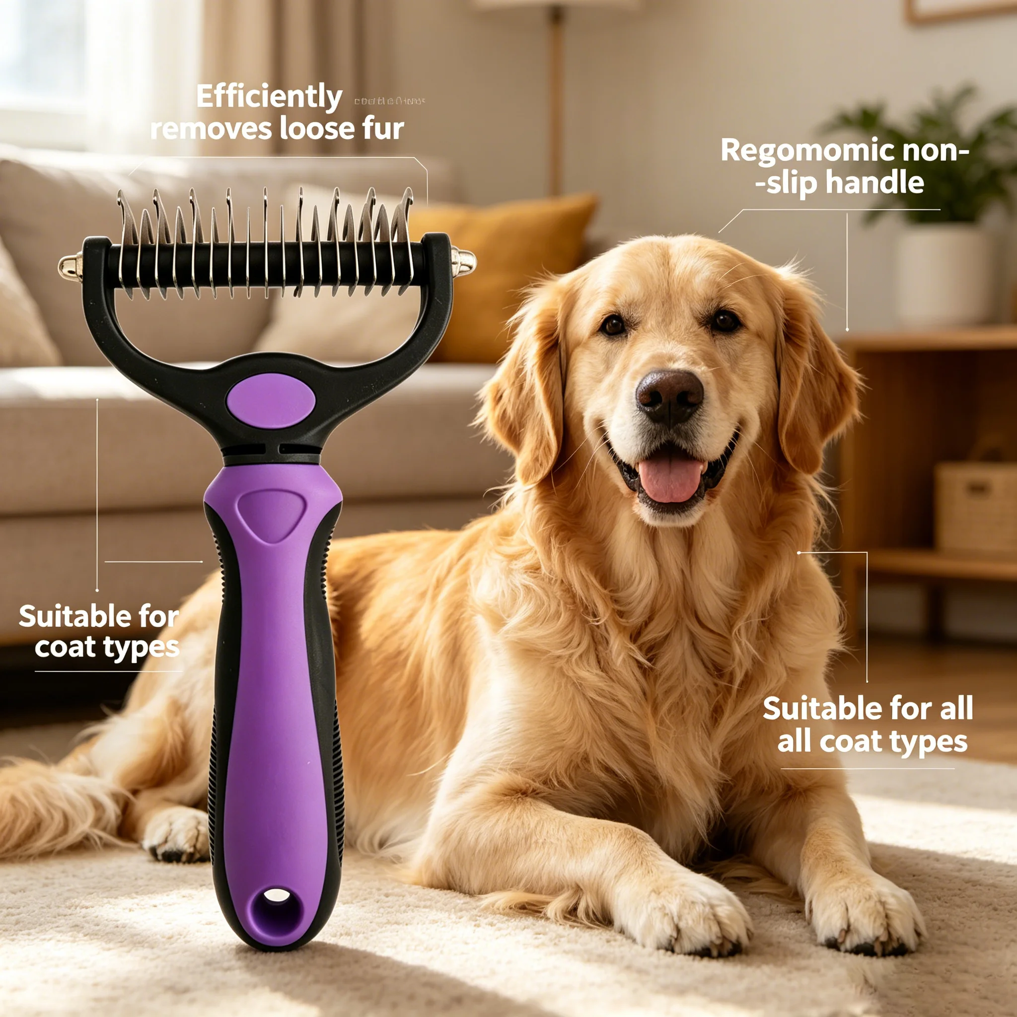 Pente Desembaraçador para Cães e Gatos com Cabo Antiderrapante - Imagem 3