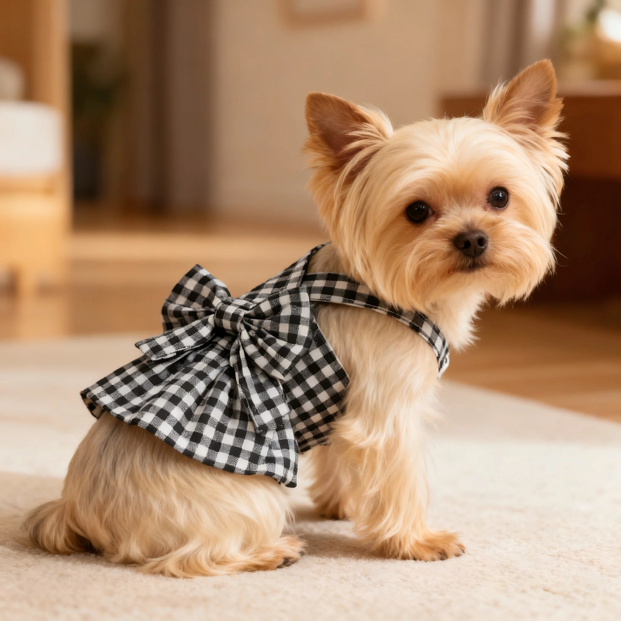 Vestido Arnês Xadrez para Cães Pequenos e Médios com Argola em D - Image 4