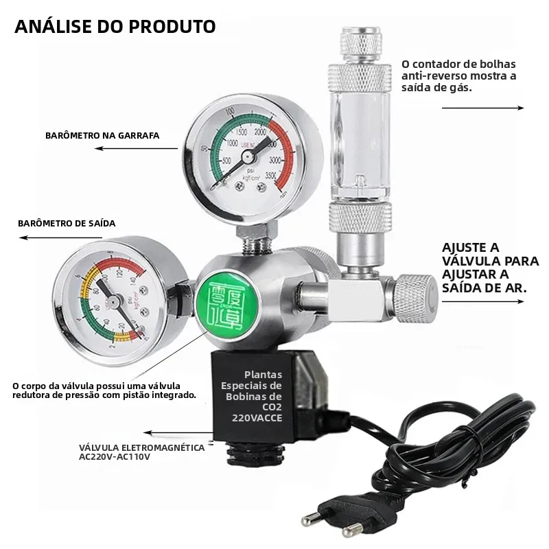 Regulador de CO2 ZRDR para Aquário com Solenoide e Duplo Relógio - Imagem 3