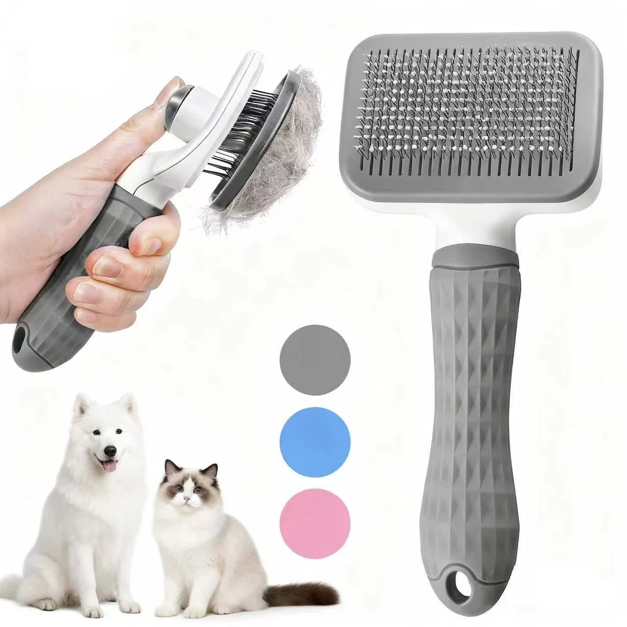 escova removedora de pelos para cães e gatos autolimpante