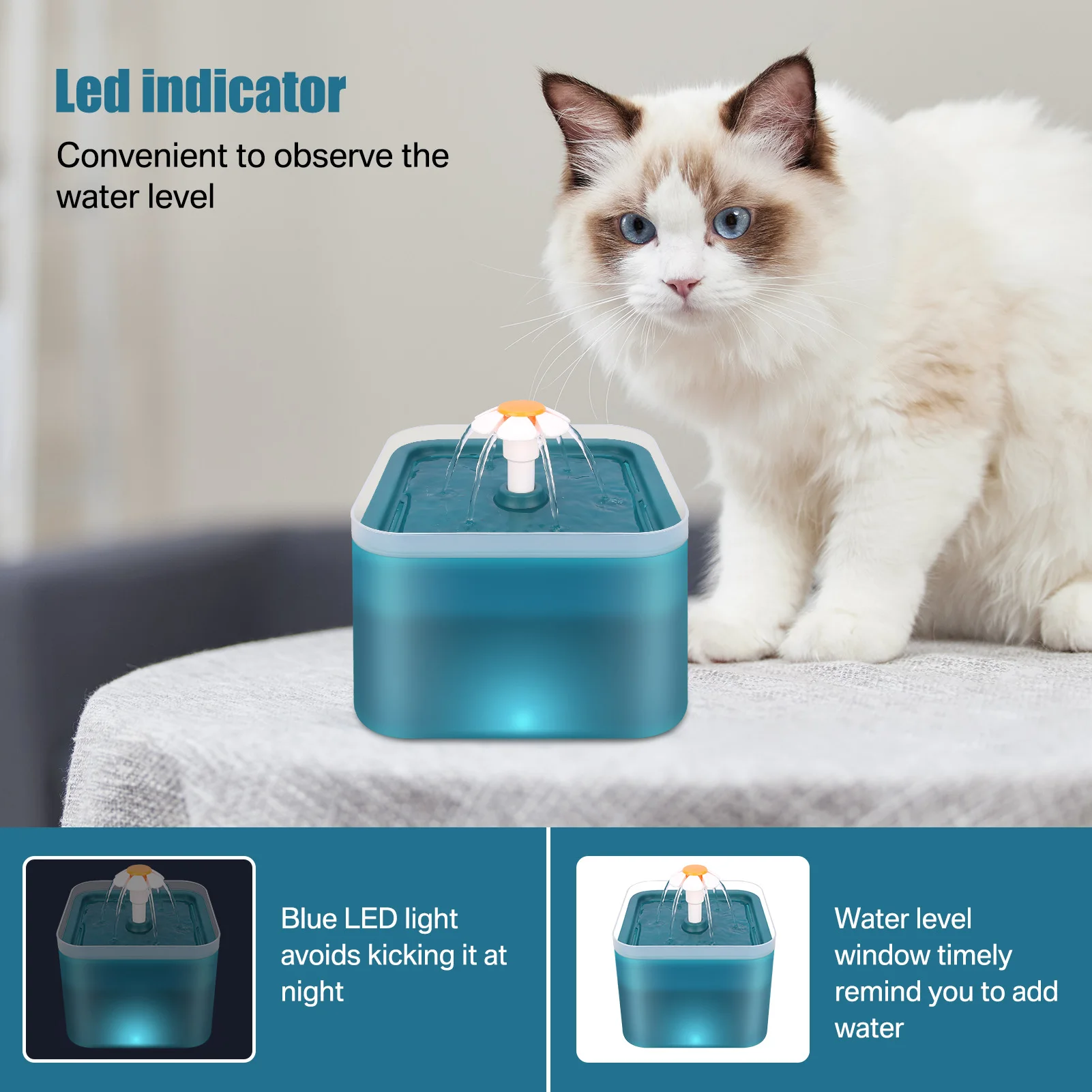 Bebedouro Fonte para Gatos e Cães Pequenos 2 L com Filtro de Carvão - Image 3