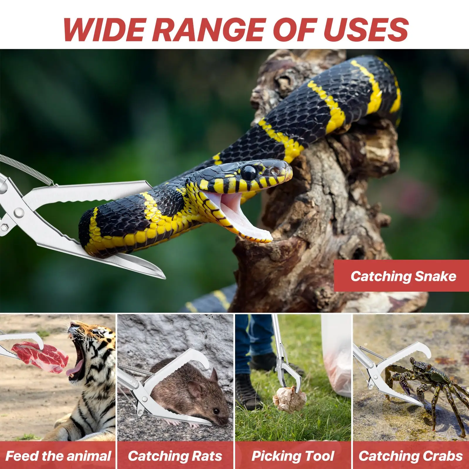 Pinça de Captura de Cobra Dobrável de Aço Inoxidável 50" - Imagem 3