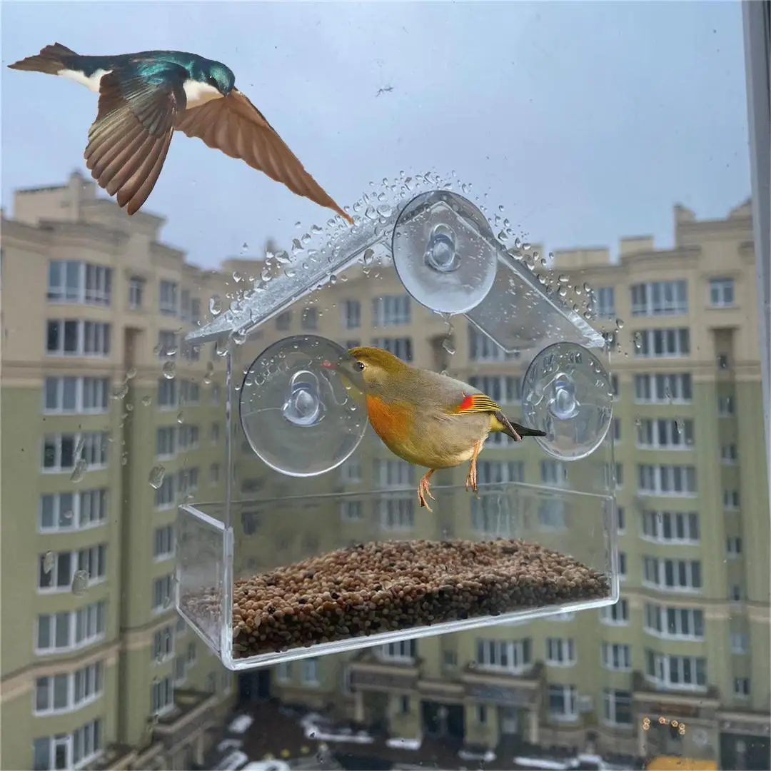 Comedouro para Pássaros com Ventosas e Janela Transparente 15x6x15 cm - Image 3