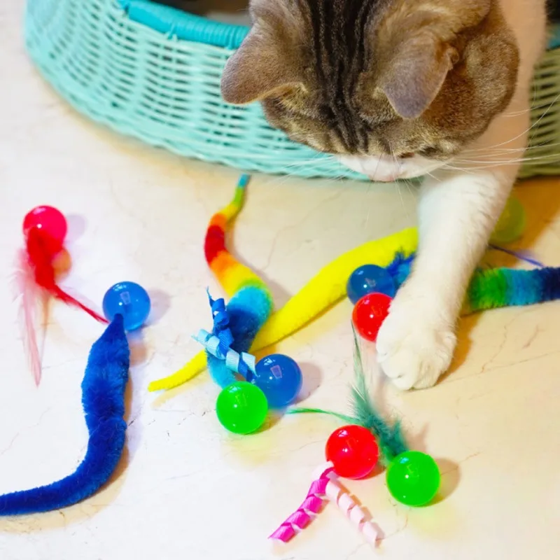 Brinquedo para Gatos Bola Elástica Lagarta Colorida 3 Peças - Image 5
