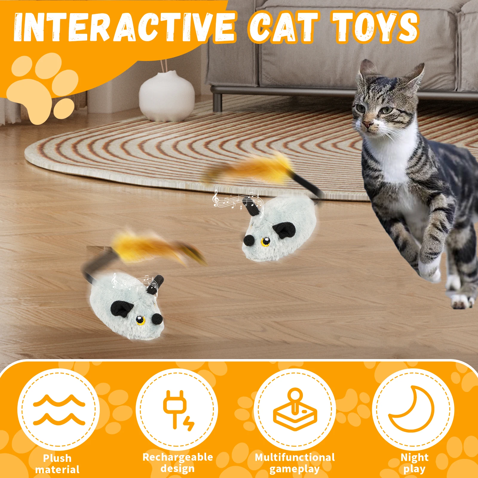 Brinquedo Rato para Gatos Recarregável USB com LED e Controle Remoto - Imagem 2