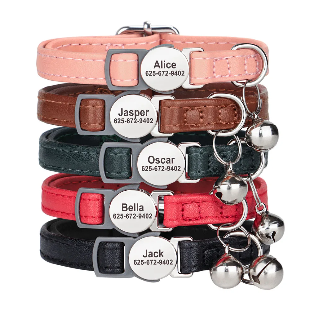 Coleira para Gatos e Cães de Couro PU com Placa de Identificação Gravada - Image 2