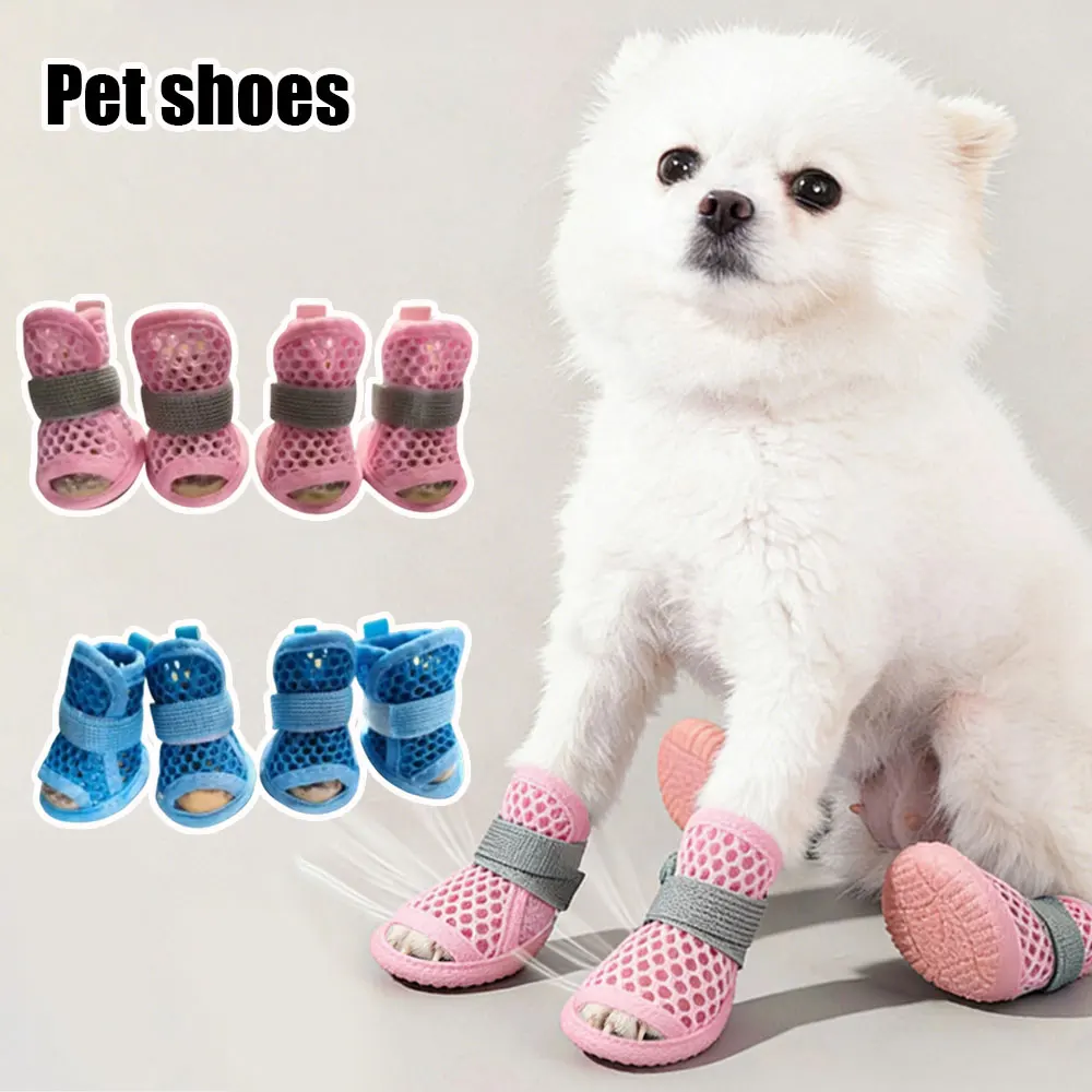 Sapatos de Malha para Cães Antiderrapantes com Tira Elástica Rosa - Imagem 3