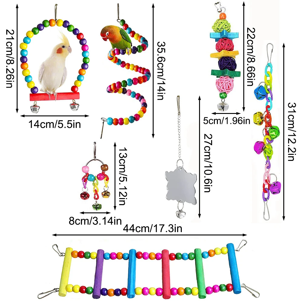Kit de Brinquedos para Pássaros 7 Peças de Madeira para Gaiola - Image 6