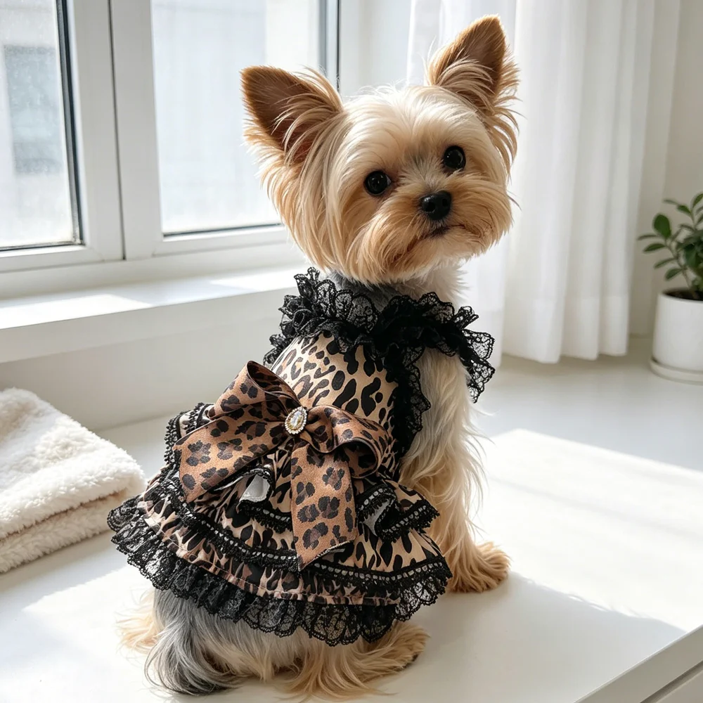 vestido leopardo para cães e gatos pequenos