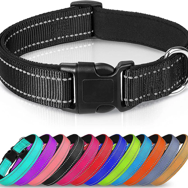 coleira para cães refletiva nylon acolchoada