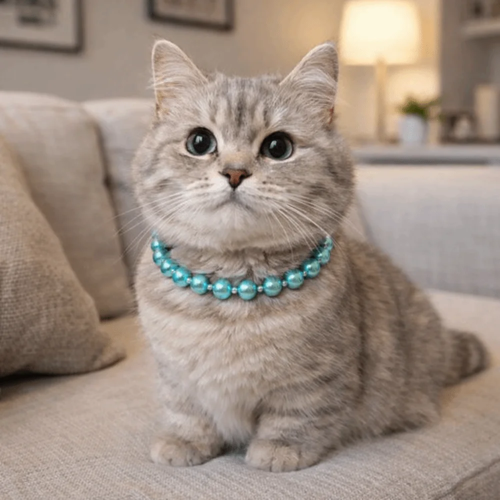 Coleira para Gatos com Pérolas Simuladas e Laço Ajustável - Image 3
