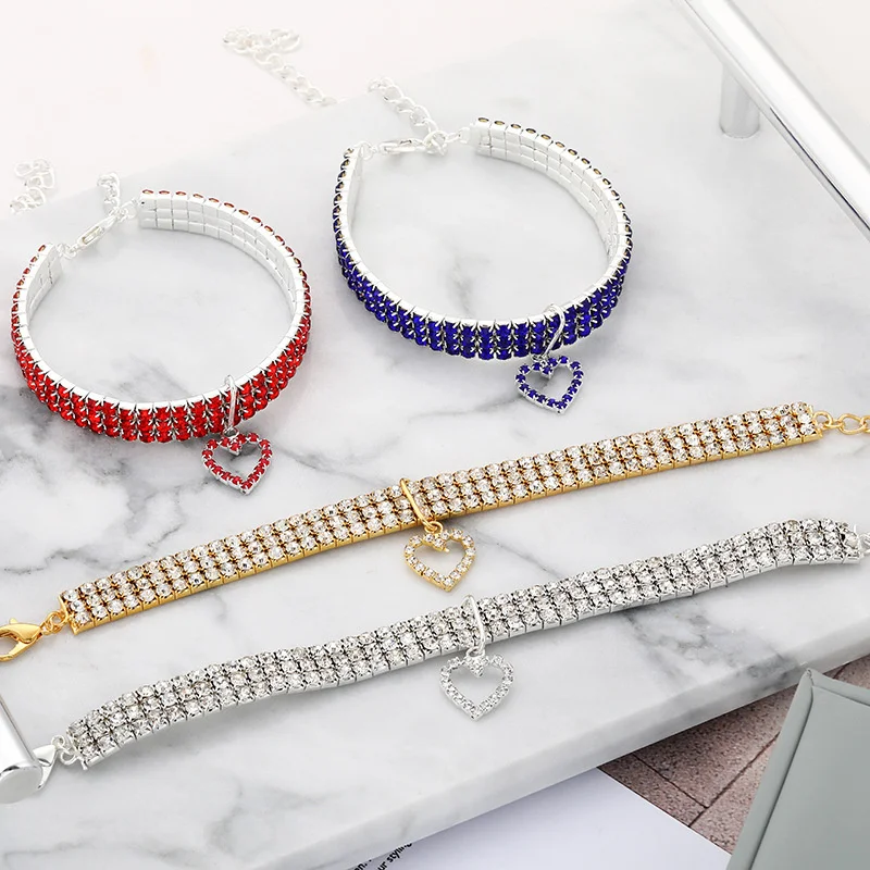 Coleira Elástica para Gatos e Cães com Strass e Corrente Ajustável - Imagem 2