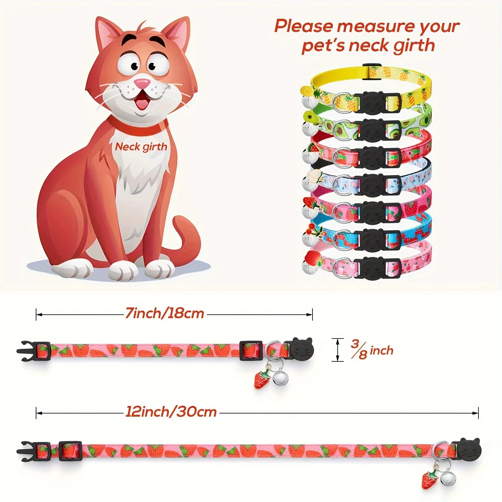 Coleira para Gatos com Estampa de Frutas 19-32 cm Ajustável Kit com 7 - Imagem 6