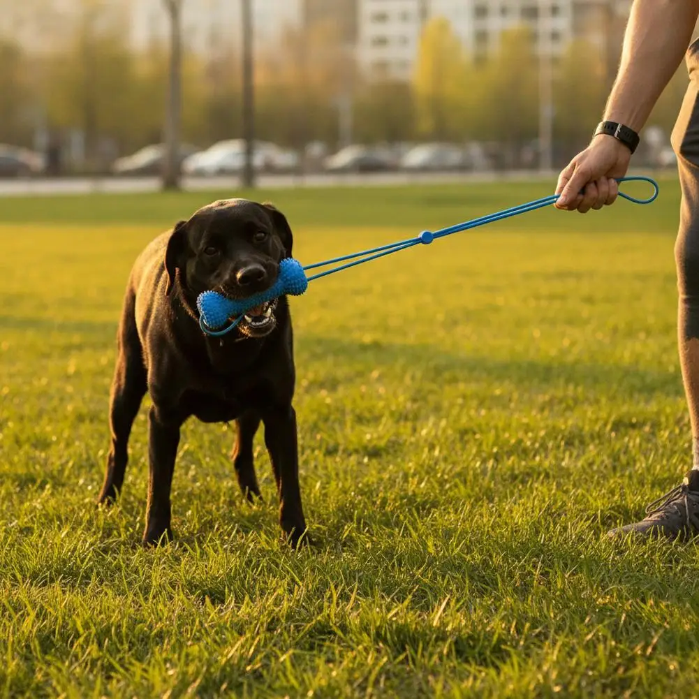 Brinquedo Dental para Cães de Plástico Azul com Corda de Puxar - Imagem 2