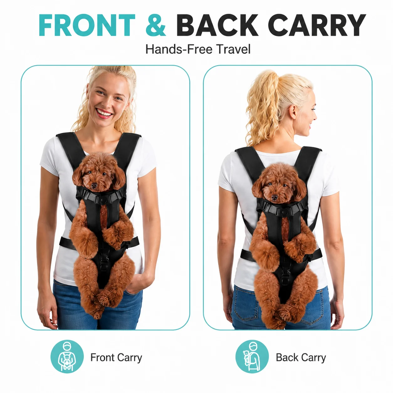 Mochila Frontal para Cães com Alças Ajustáveis e Abertura para Cauda - Imagem 3