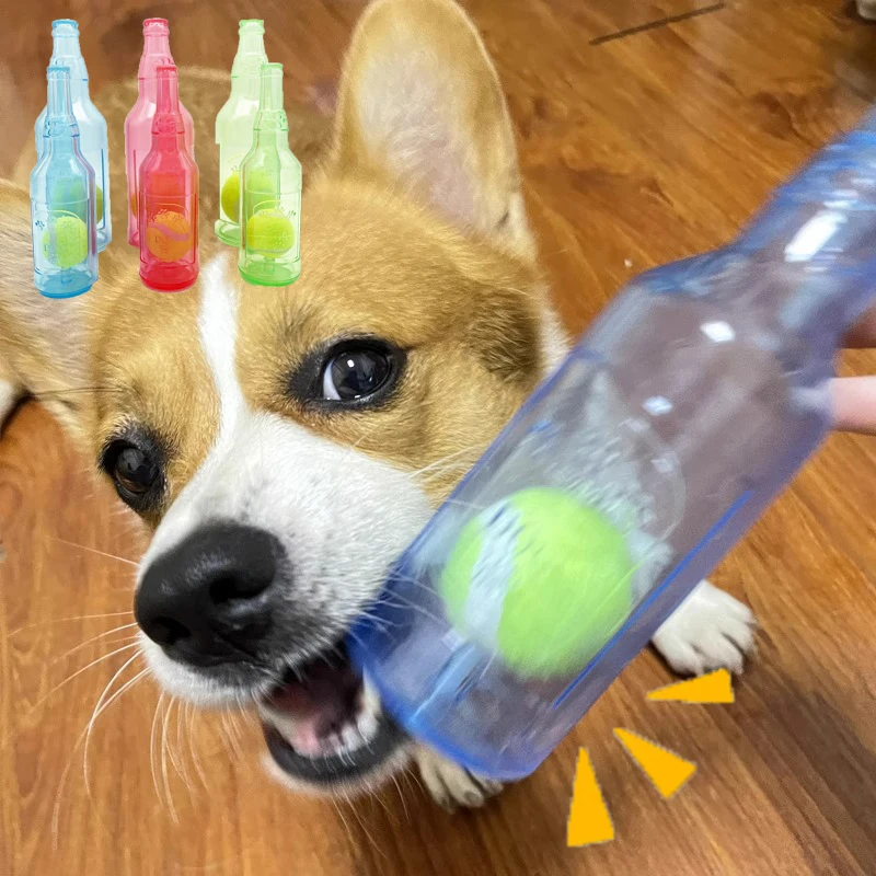 brinquedo de garrafa com bola de tênis para cães