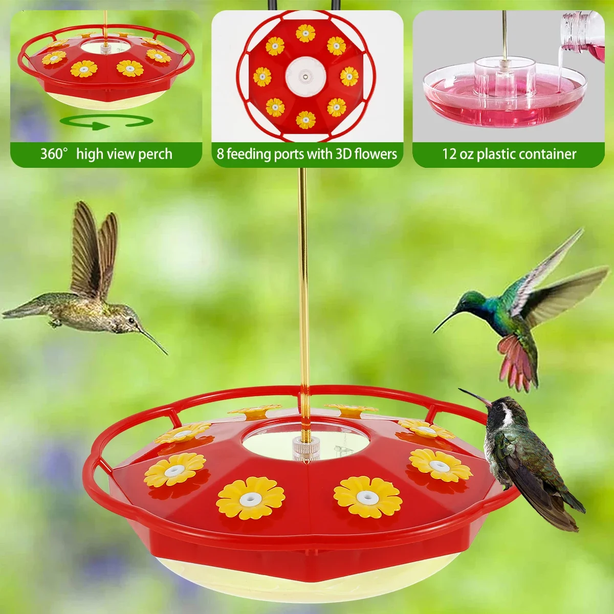 Alimentador de Beija-Flor para Jardim com 8 Portas e Ganchos - Imagem 6