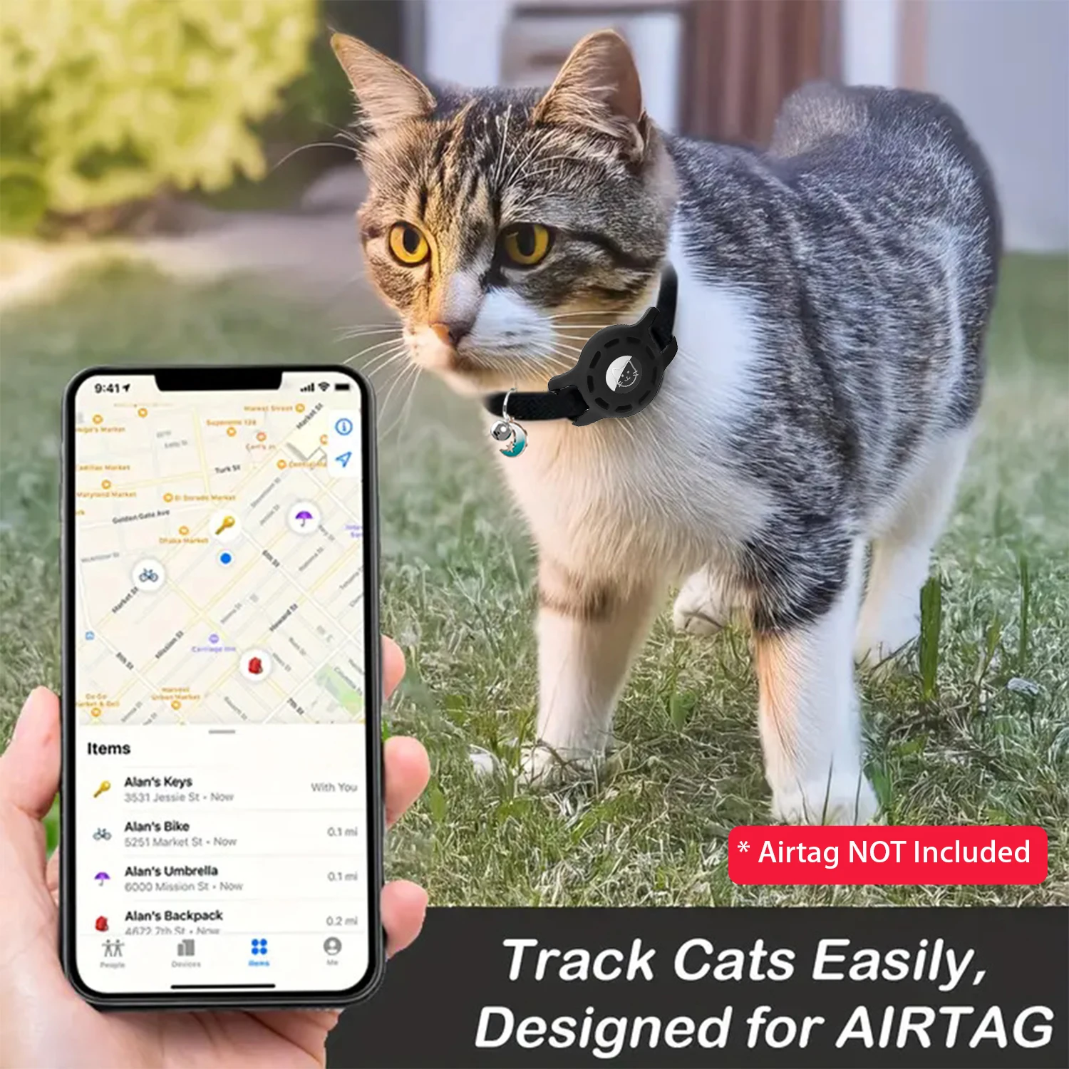 Coleira AirTag para Gatos e Cães Pequenos Elástica com Sino - Imagem 2