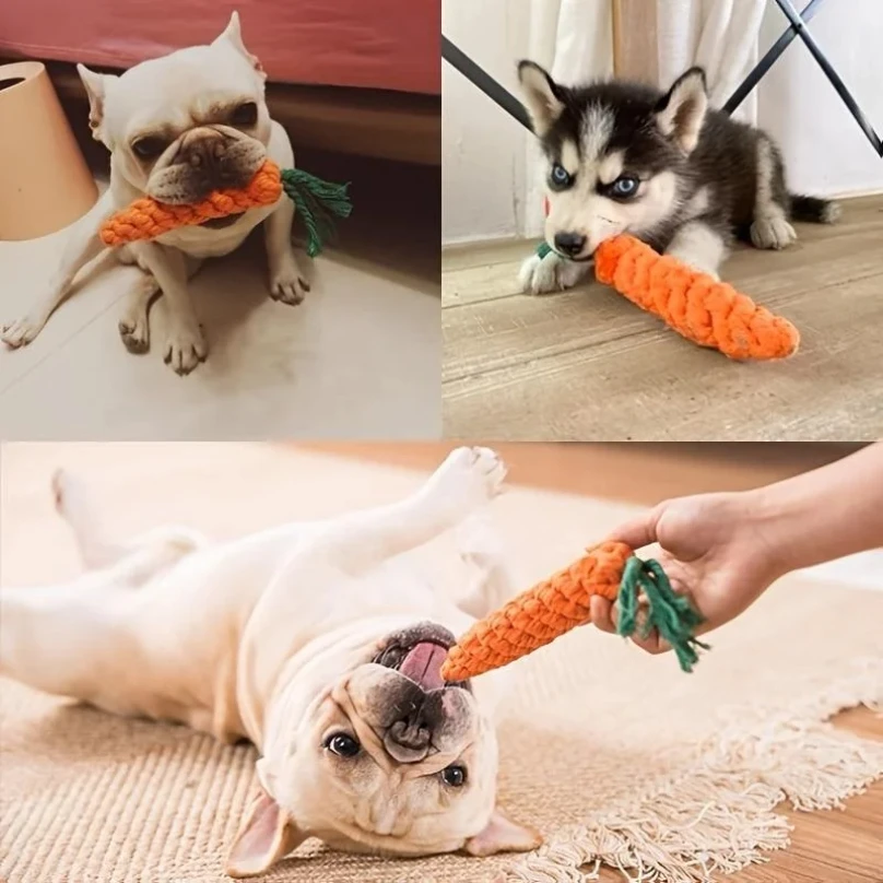 Brinquedo de Cenoura para Cães e Gatos de Corda de Algodão 19x3 cm - Imagem 2