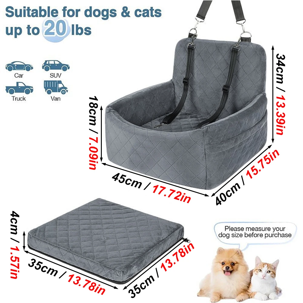 Assento de Carro Portátil para Cães com Almofada Lavável e Cinto de Segurança - Imagem 2