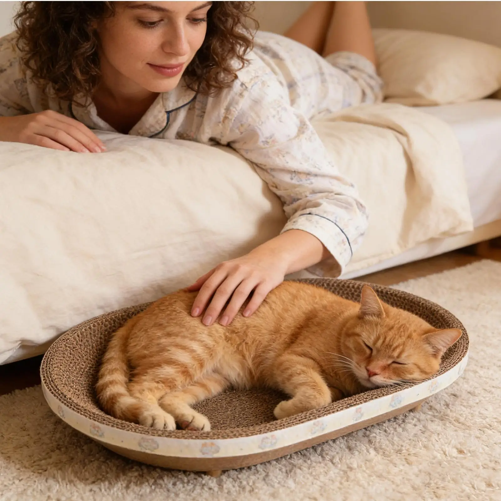Arranhador de Papelão para Gatos Oval com Cama Integrada - Imagem 3