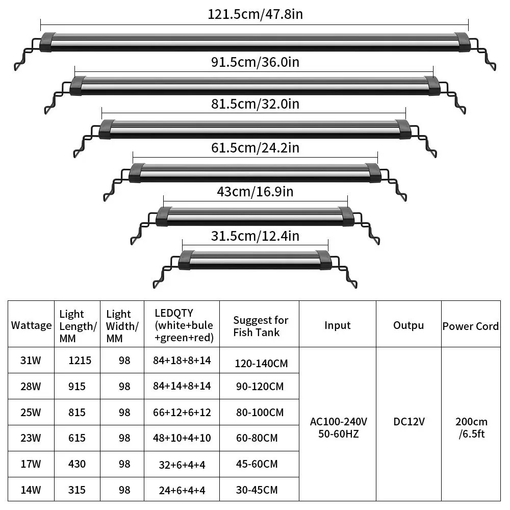 Luminária LED para Aquário Ultra Fina Ajustável 31-120 cm - Imagem 6