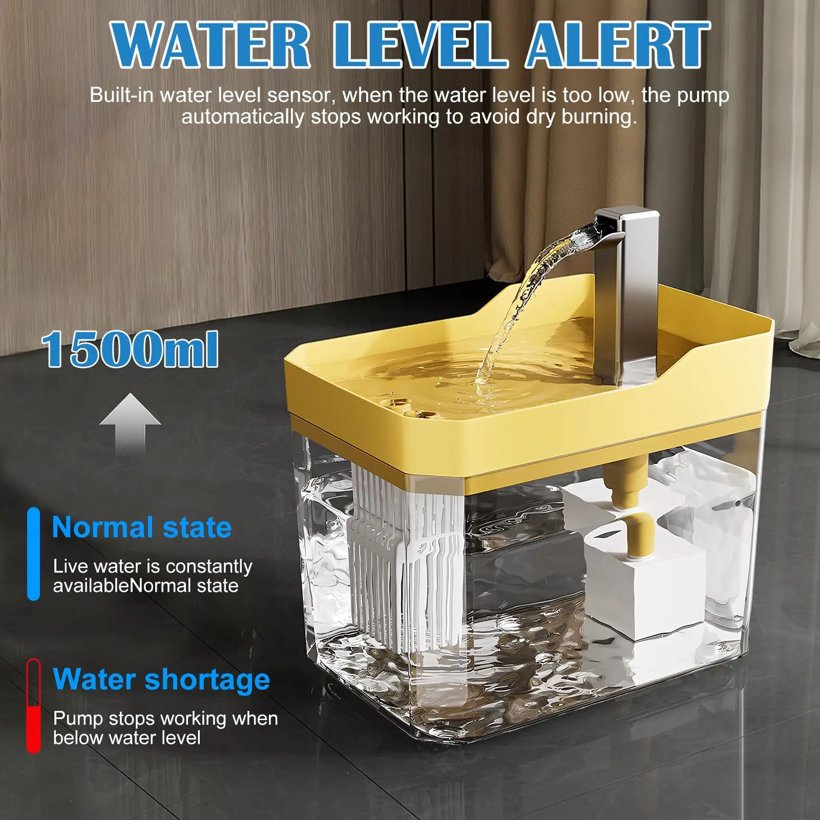Fonte de Água para Gatos e Cães 1,5 L Transparente com Fluxo Ajustável - Imagem 3