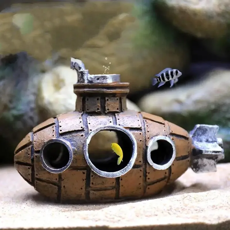 Decoração de Aquário Submarino em Resina: Abrigo para Peixes e Camarões - Imagem 2