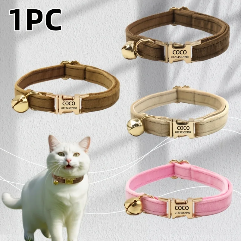 coleira de veludo para cães e gatos personalizável