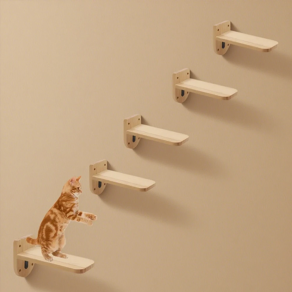 Escada de Parede para Gatos de Madeira Natural 5 Peças - Imagem 2